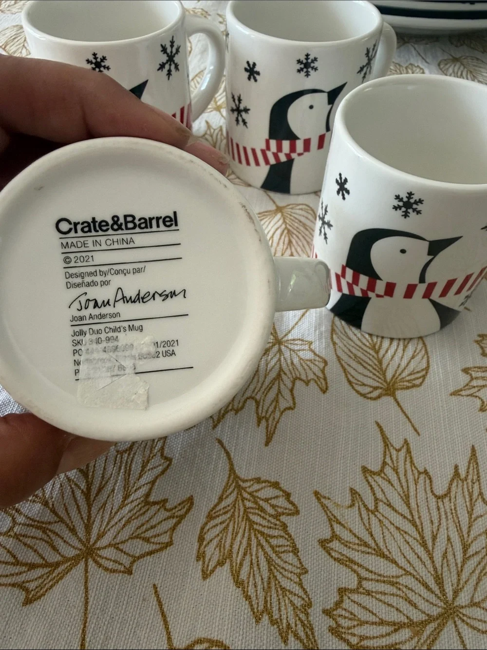 Crate & Barrel Penguin & Snowflakes “Jolly Duo” Child's Mug set of 4